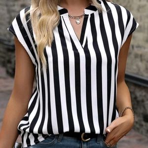 Black and White Striped Blouse Shirt EUC Size L